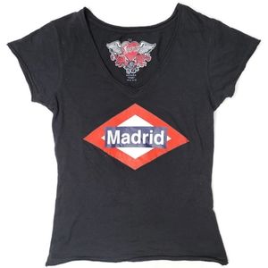 Safron espana Madrid tee shirt size Medium. Black tee shirt red and blue logo